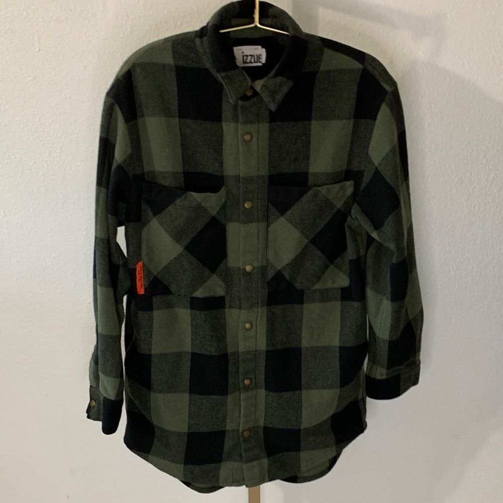 Izzue Green Black Plaid Snap Front Shirt Jacket Flannel Size S